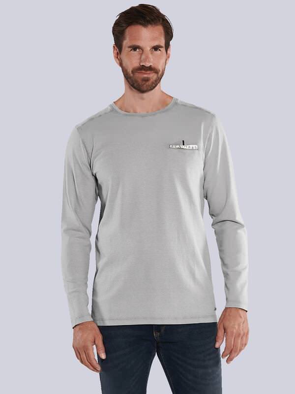engbers Herren Langarm-Shirt uni Grau regular gemustert Rundhals von engbers