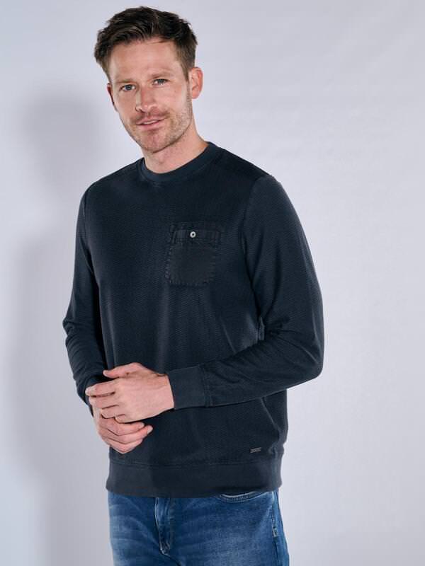 engbers Herren Langarm-Shirt uni Grau regular gemustert Rundhals von engbers