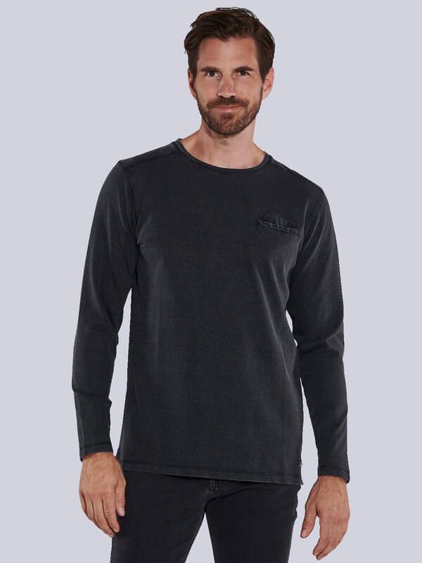 engbers Herren Langarm-Shirt uni Schwarz regular gemustert Rundhals von engbers