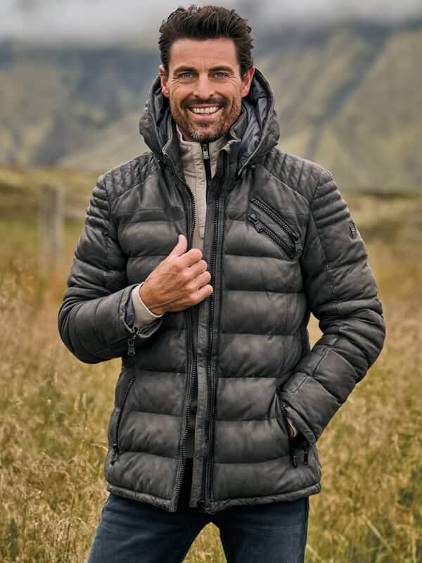 engbers Herren Lederjacke Braun regular uni Kapuze von engbers