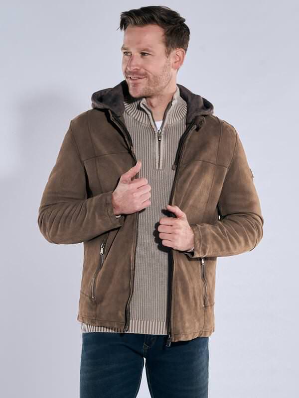 engbers Herren Lederjacke Braun regular uni Kapuze von engbers