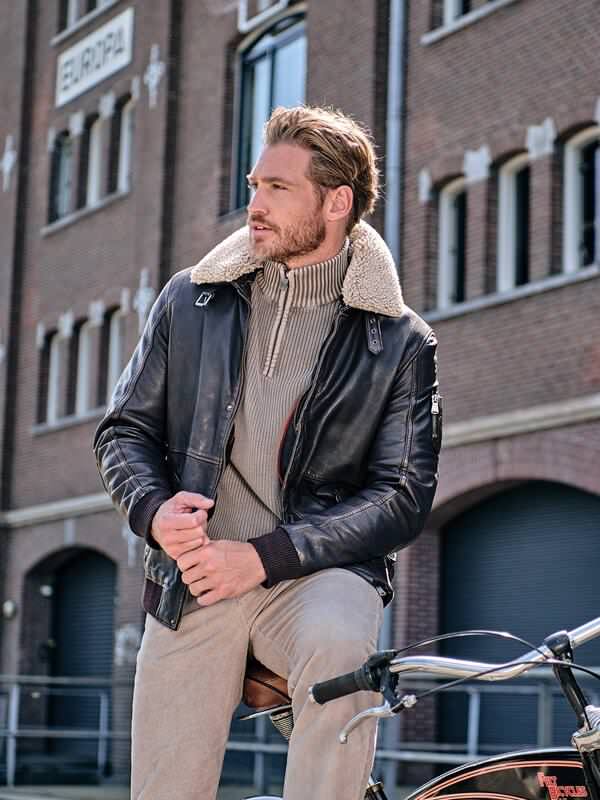 engbers Herren Lederjacke mit heraustrennbarem Kragen Braun regular uni Stehkragen von engbers