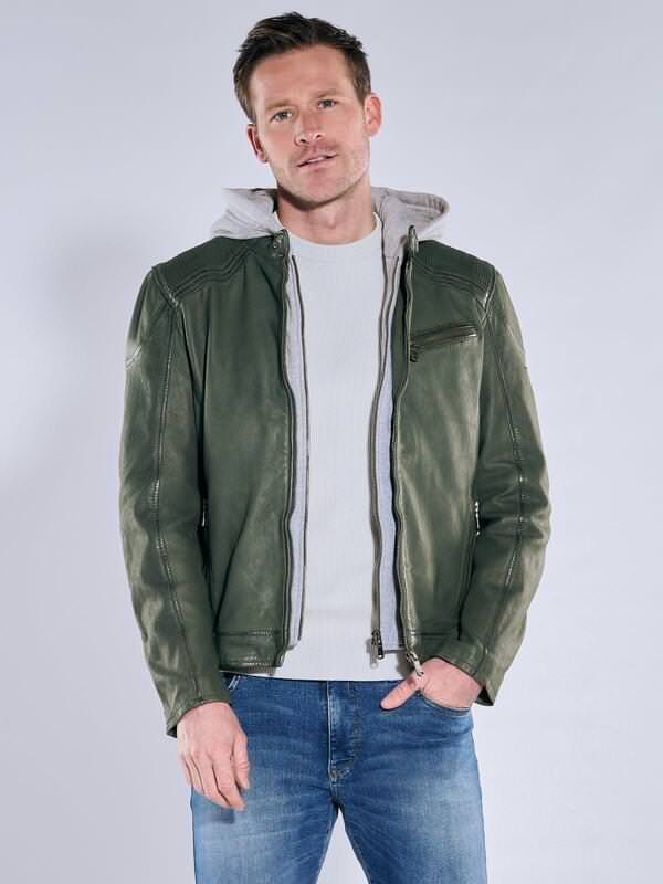 engbers Herren Lederjacke Grün regular uni Kapuze von engbers