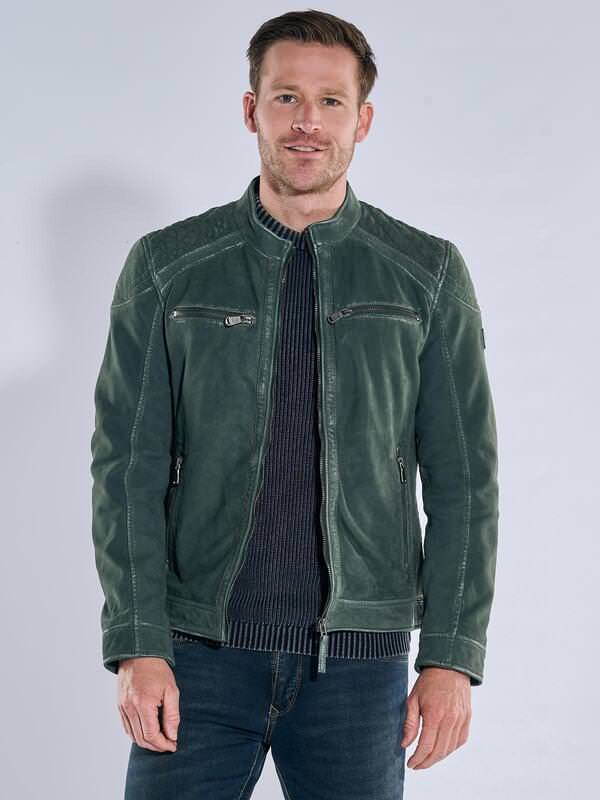 engbers Herren Lederjacke mit Stehkragen Grün regular uni Stehkragen von engbers