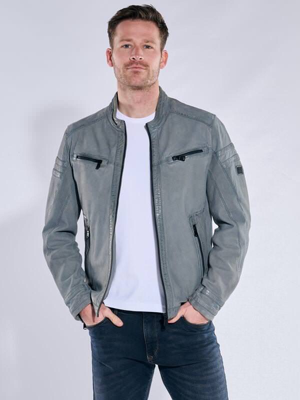 engbers Herren Lederjacke regular blau uni Stehkragen von engbers