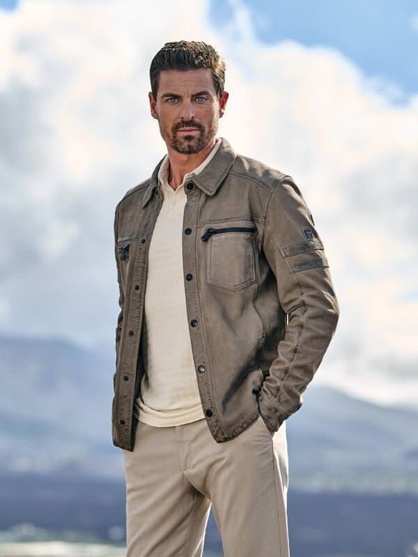 engbers Herren Lederjacke regular grau uni Kent-Kragen von engbers