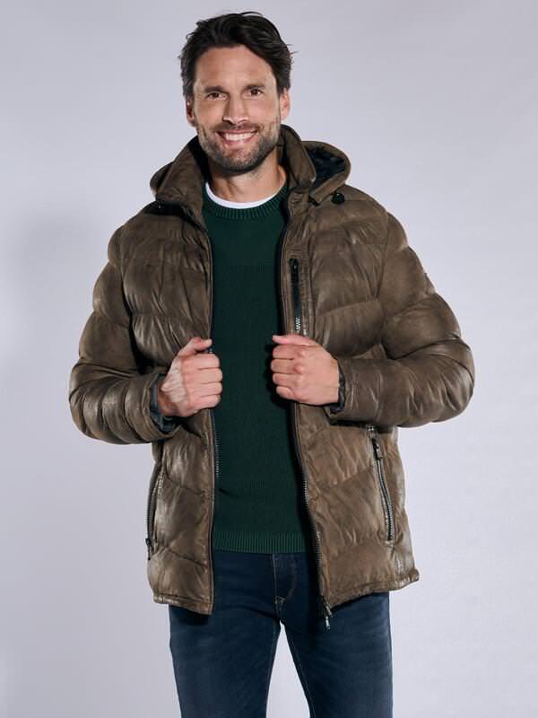engbers Herren Lederjacke mit Kapuze Braun regular uni von engbers