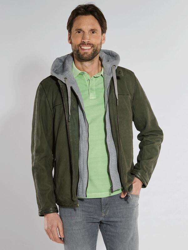 engbers Herren Lederjacke mit Kapuze grün regular uni von engbers