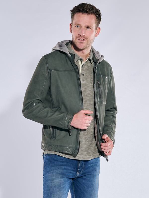 engbers Herren Lederjacke mit abnehmbarer Kapuze Grün regular uni Kapuze engbers Herren Lederjacke mit abnehmbarer Kapuze Grün regular uni Kapuze von engbers