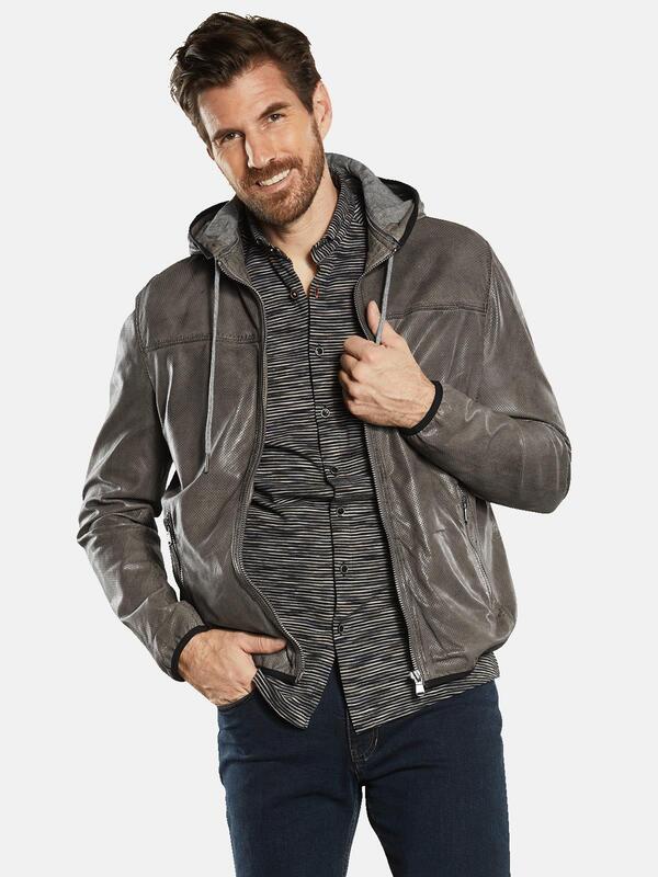 engbers Herren Lederjacke mit abnehmbarer Kapuze braun regular uni von engbers