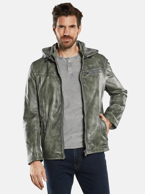 engbers Herren Lederjacke mit abnehmbarer Kapuze grün regular uni von engbers