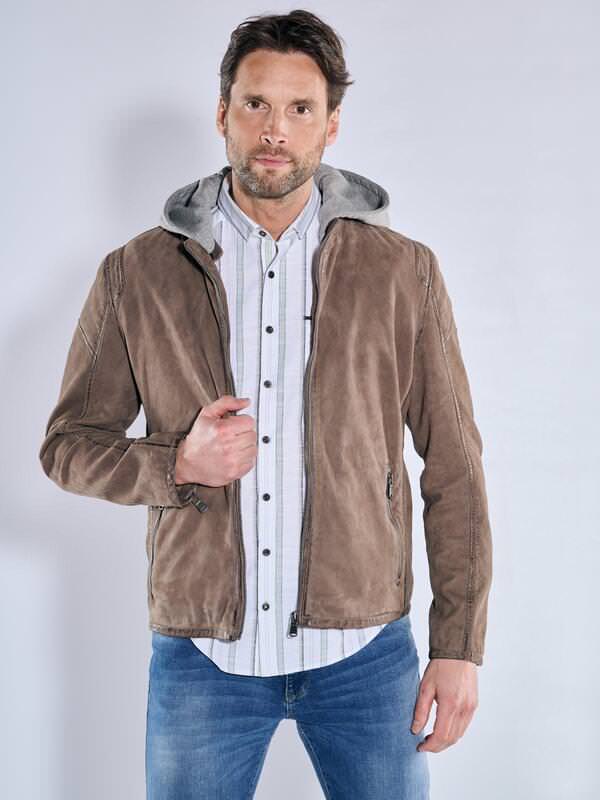 engbers Herren Lederjacke mit heraustrennbarer Blende Braun regular uni Kapuze von engbers