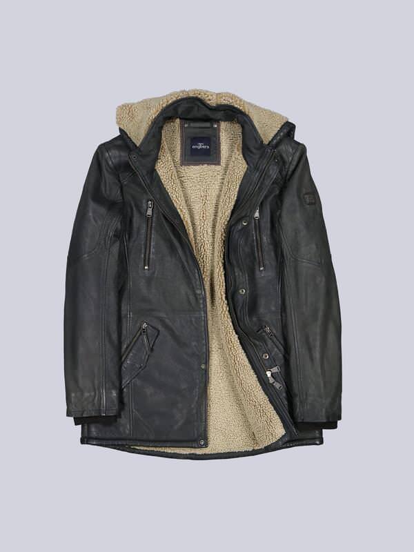 engbers Herren Lederparka mit Teddyfütterung Grau regular uni Kapuze von engbers