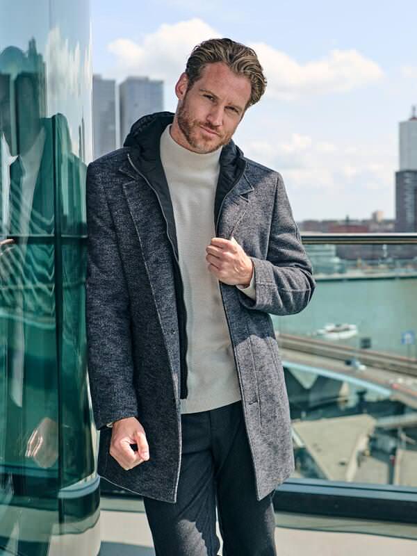 engbers Herren Mantel Blau regular gemustert von engbers