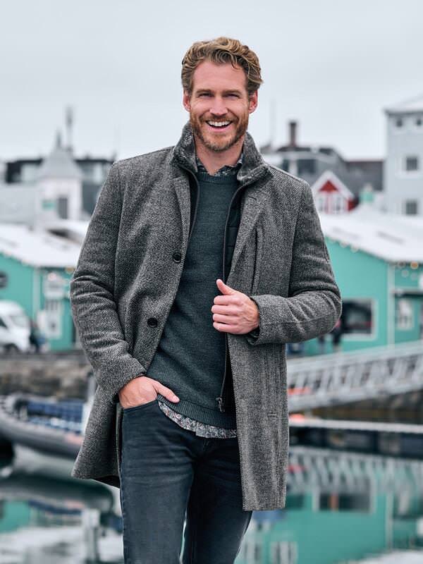 engbers Herren Mantel mit heraustrennbarem Kragen Grau regular gemustert von engbers