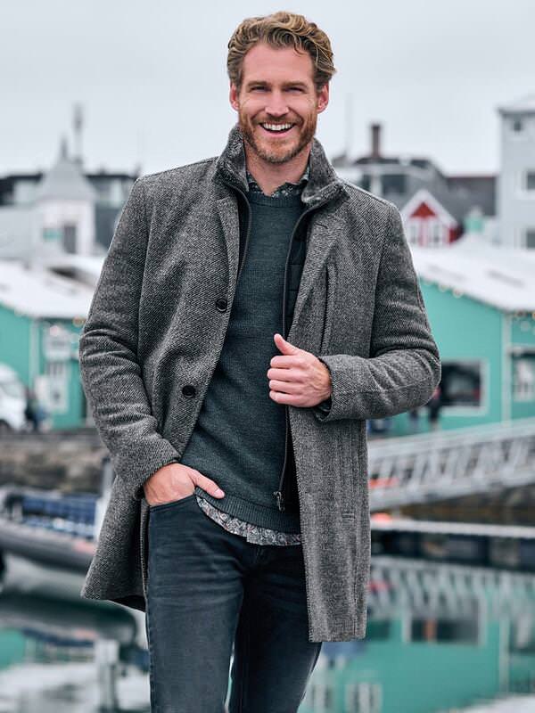 engbers Herren Mantel mit heraustrennbarem Kragen Grau regular gemustert von engbers