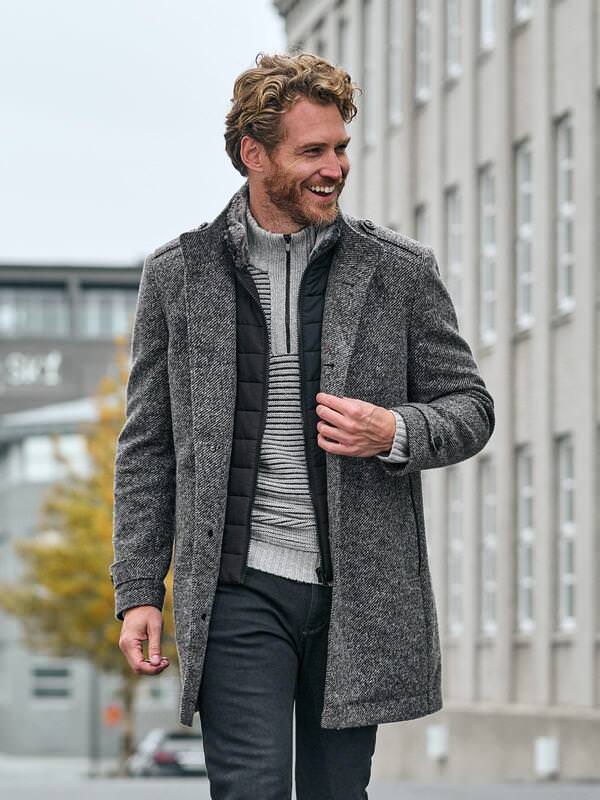 engbers Herren Mantel Grau regular gemustert von engbers