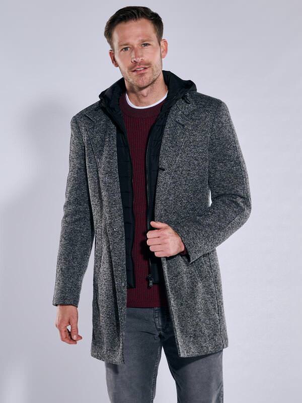 engbers Herren Mantel mit abnehmbarer Kapuze Grau regular gemustert von engbers