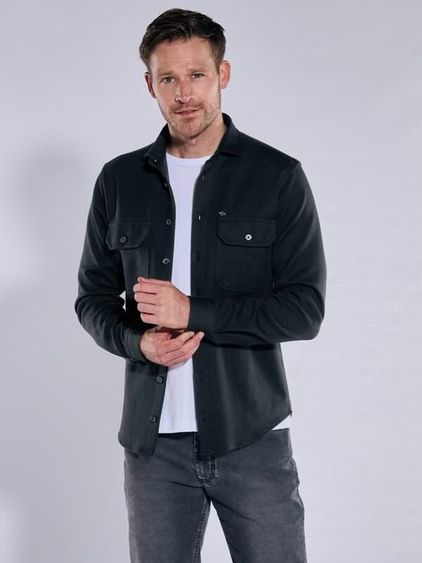 engbers Herren Overshirt slim fit Schwarz uni Kent-Kragen von engbers