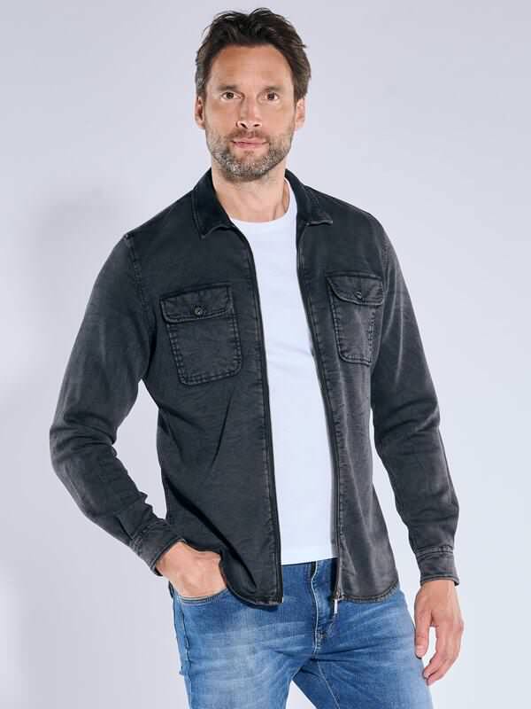 engbers Herren Overshirt uni Grau slim fit Kent-Kragen von engbers