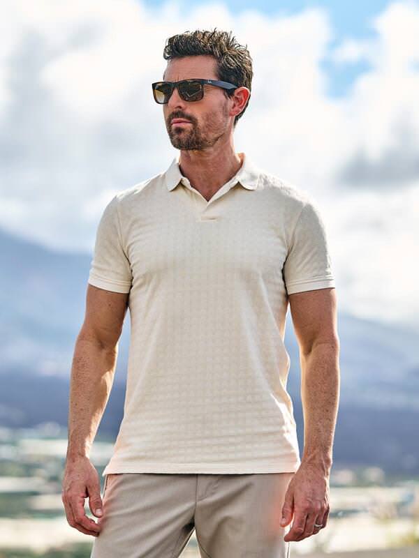 engbers Herren Polo-Shirt aus reiner Baumwolle Beige regular gemustert Kent-Kragen von engbers