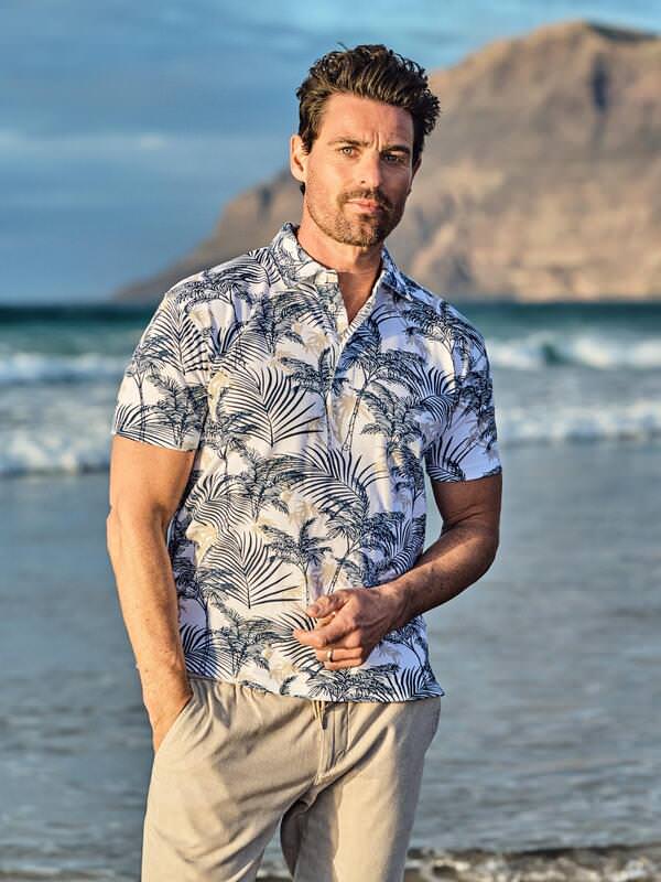 engbers Herren Polo-Shirt gemustert Weiß regular Knopfleiste von engbers