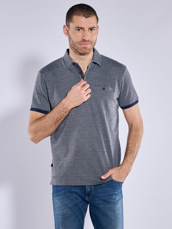 engbers Herren Polo-Shirt gemustert Blau regular Knopfleiste von engbers