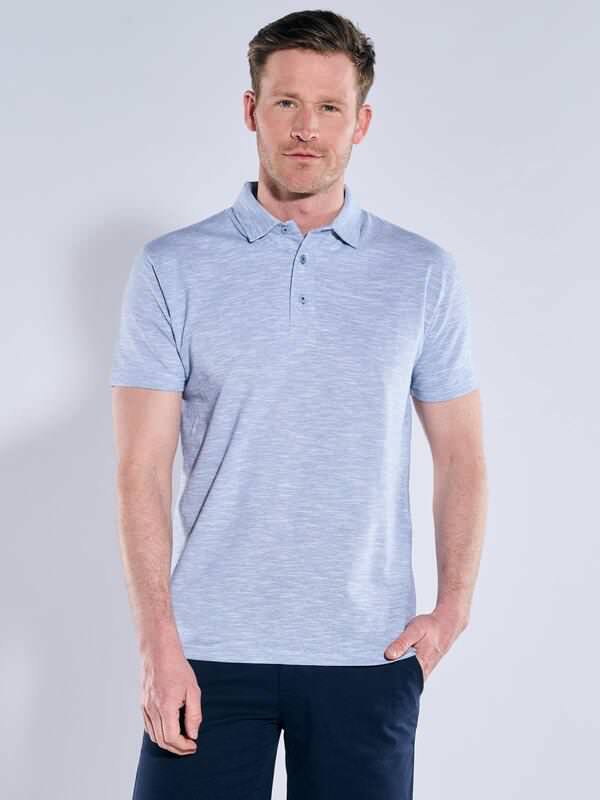engbers Herren Polo-Shirt meliert Blau regular gemustert Knopfleiste von engbers