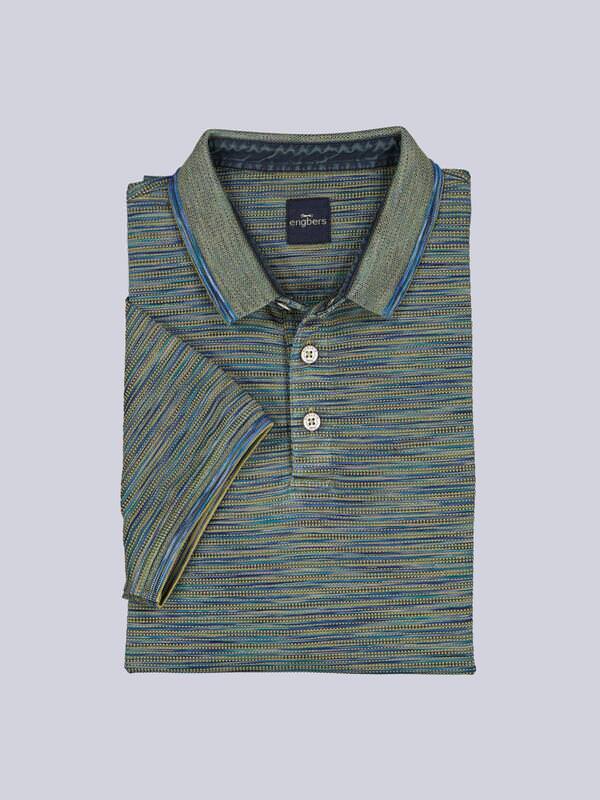 engbers Herren Polo-Shirt meliert Grün regular gestreift Knopfleiste von engbers