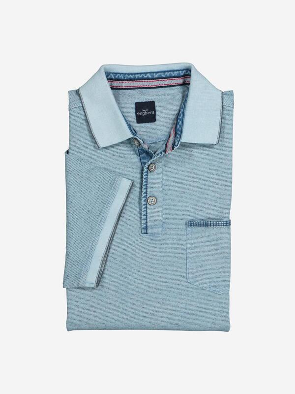 engbers Herren Polo-Shirt regular blau gemustert Knopfleiste von engbers