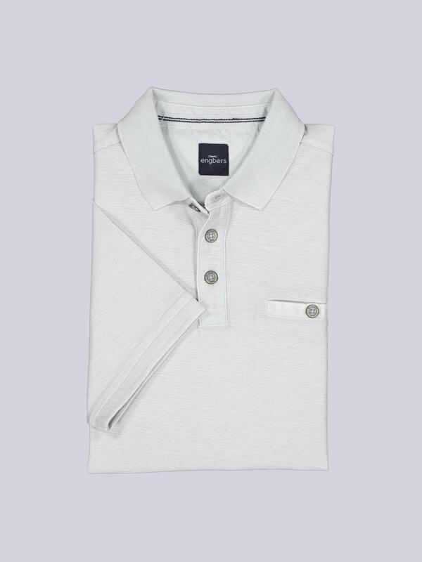 engbers Herren Polo-Shirt strukturiert Grau regular gestreift Knopfleiste von engbers