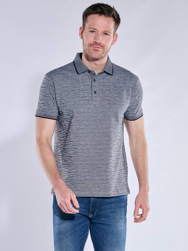 engbers Herren Polo-Shirt strukturiert Schwarz regular gemustert Kent-Kragen von engbers