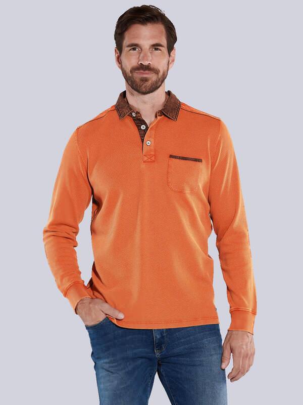 engbers Herren Polo-Shirt uni Orange regular gemustert Knopfleiste von engbers