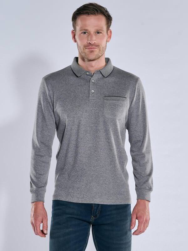 engbers Herren Langarm-Shirt mit Polokragen Blau regular gemustert Knopfleiste von engbers