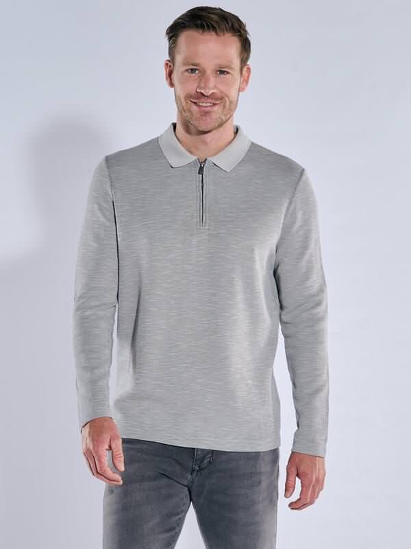 engbers Herren Langarmshirt mit Polokragen Grau regular gemustert Zipper von engbers