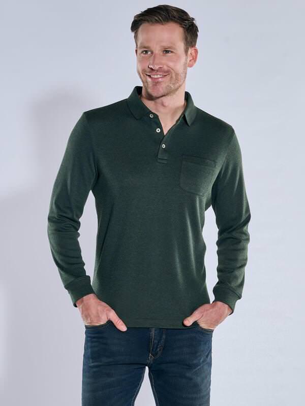 engbers Herren Langarm-Shirt mit Polokragen Türkis regular gemustert Knopfleiste von engbers