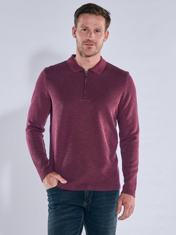 engbers Herren Langarmshirt mit Polokragen Violett regular gemustert Zipper von engbers