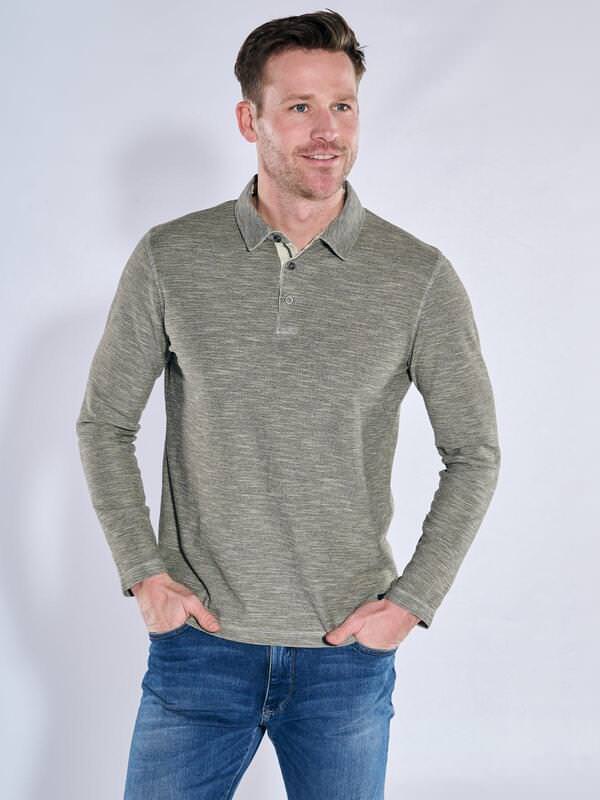 engbers Herren Langarm-Shirt strukturiert beige regular gemustert Knopfleiste von engbers