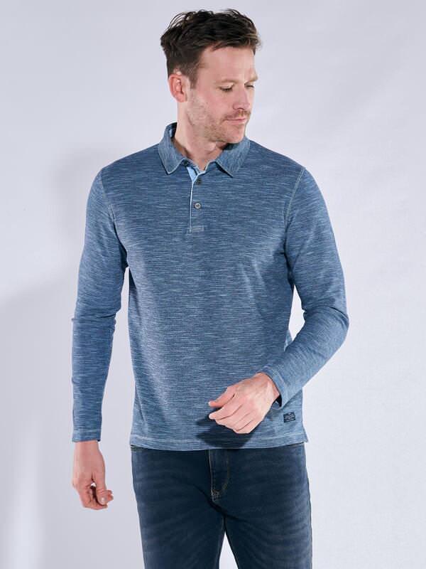 engbers Herren Langarm-Shirt strukturiert Blau regular gemustert Knopfleiste von engbers