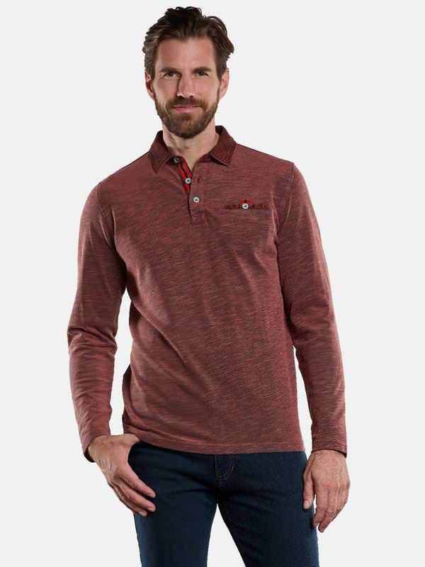 engbers Herren Langarm-Shirt mit Polo-Kragen rot regular gestreift Knopfleiste von engbers