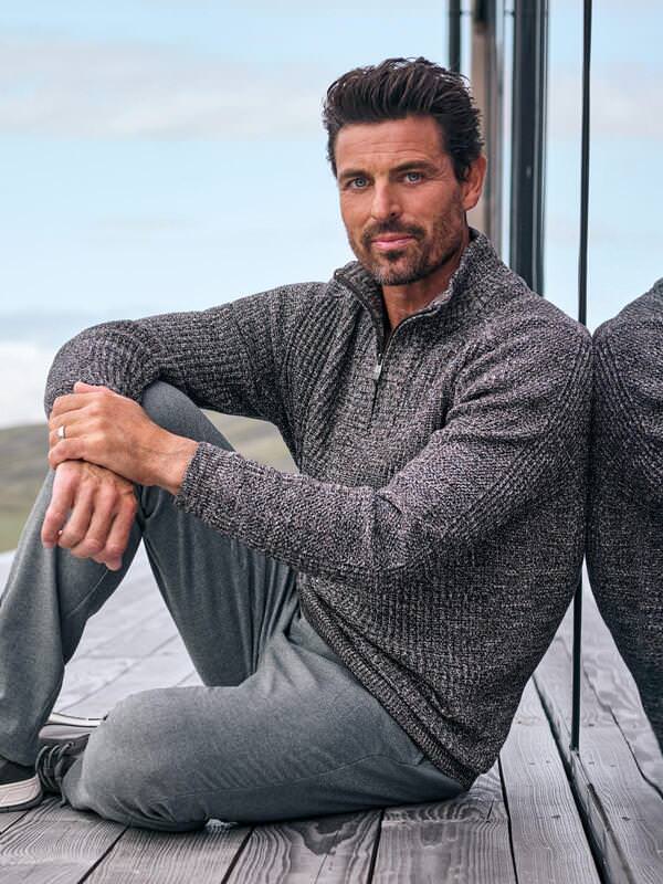 engbers Herren Pullover Polokragen Beige regular gemustert Zipper von engbers