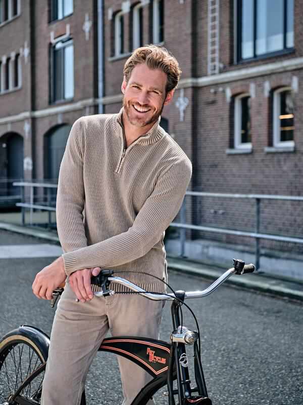 engbers Herren Pullover mit Rippstruktur Beige regular uni Zipper von engbers