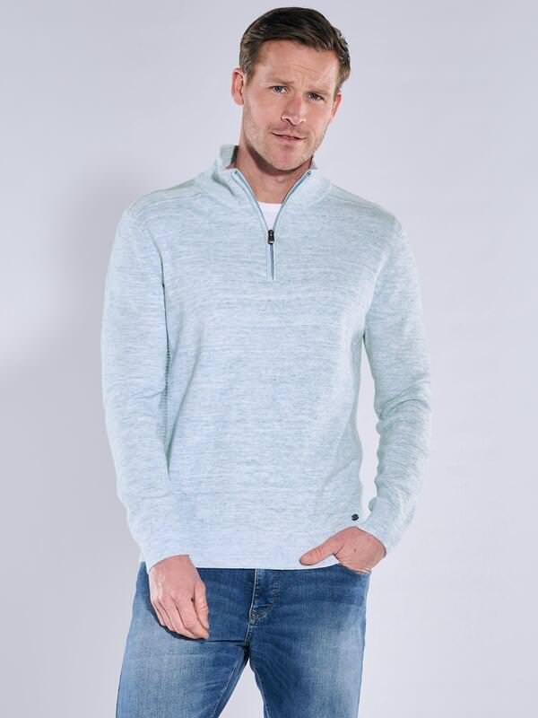 engbers Herren Pullover Polokragen Blau regular gemustert Zipper von engbers