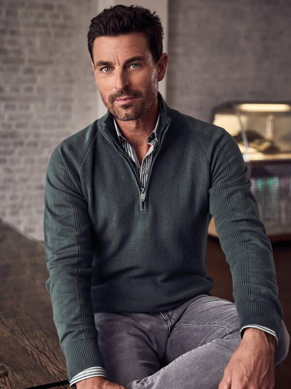 engbers Herren Pullover Polokragen Grün regular uni Stehkragen von engbers