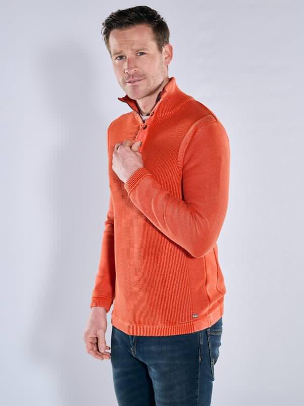 engbers Herren Pullover Polokragen Orange regular uni Zipper von engbers