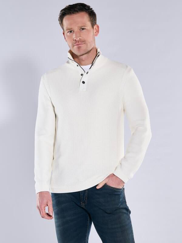 engbers Herren Pullover Polokragen Weiß regular uni Zipper von engbers