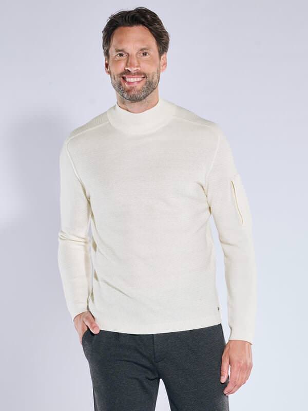 engbers Herren Pullover Polokragen Weiß regular uni Zipper von engbers