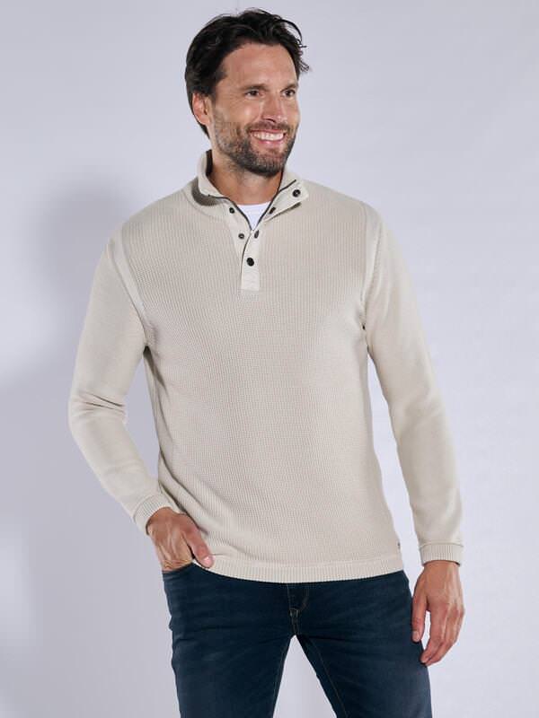 engbers Herren Strickpullover mit Troyerkragen Beige regular uni Zipper von engbers