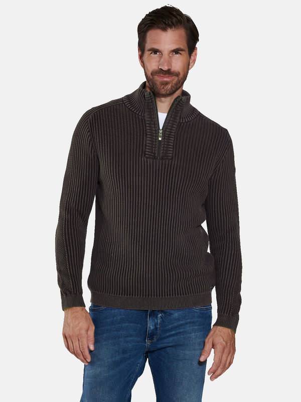 engbers Herren Pullover mit Troyerkragen braun regular uni Stehkragen von engbers