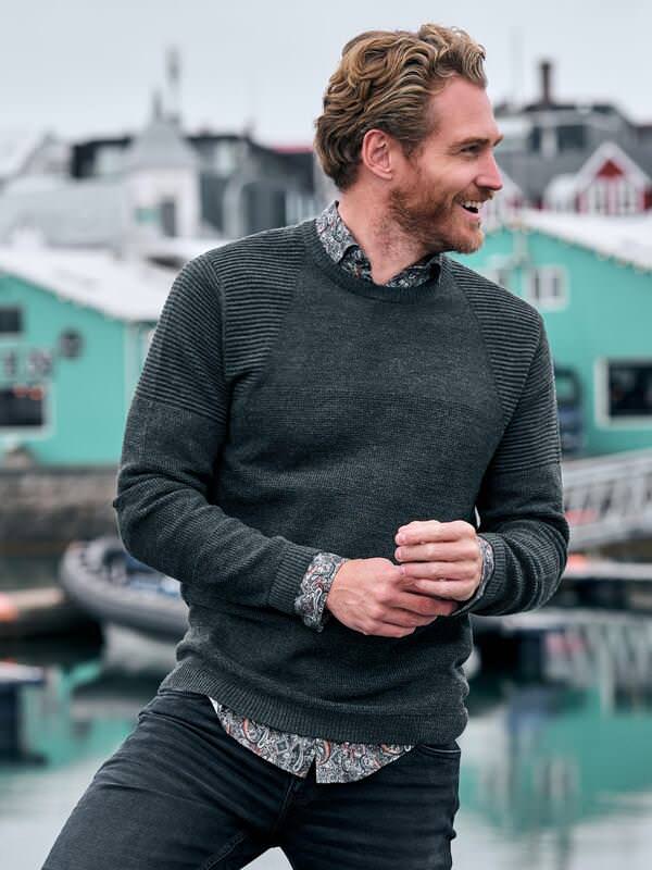 engbers Herren Pullover aus Merinogarn Grün regular gemustert Rundhals von engbers